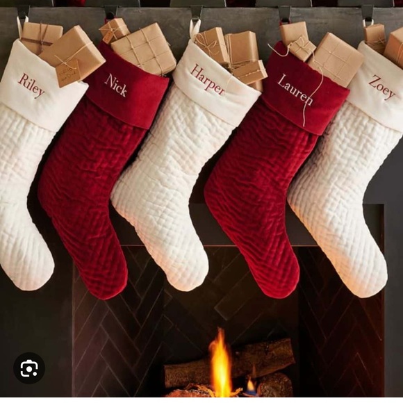 Pottery Barn Channel Quilted Velvet Stocking | Ivory | Small - Picture 4 of 6